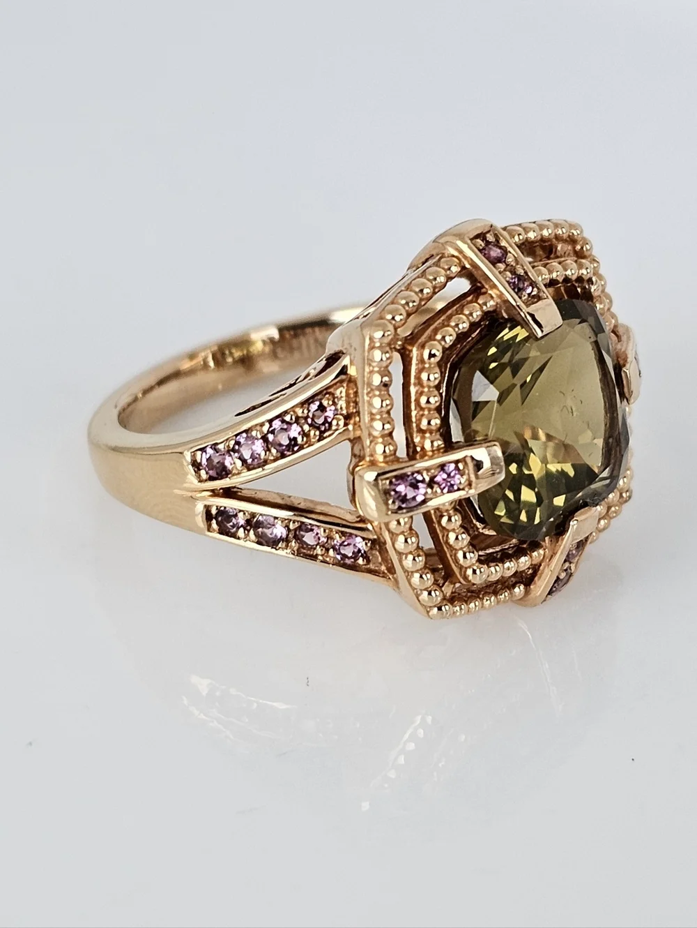 Gorgeous Vintage Peridot & Pink Sapphire Ring Rose Gold Vermeil Size 7! - Picture 4 of 8